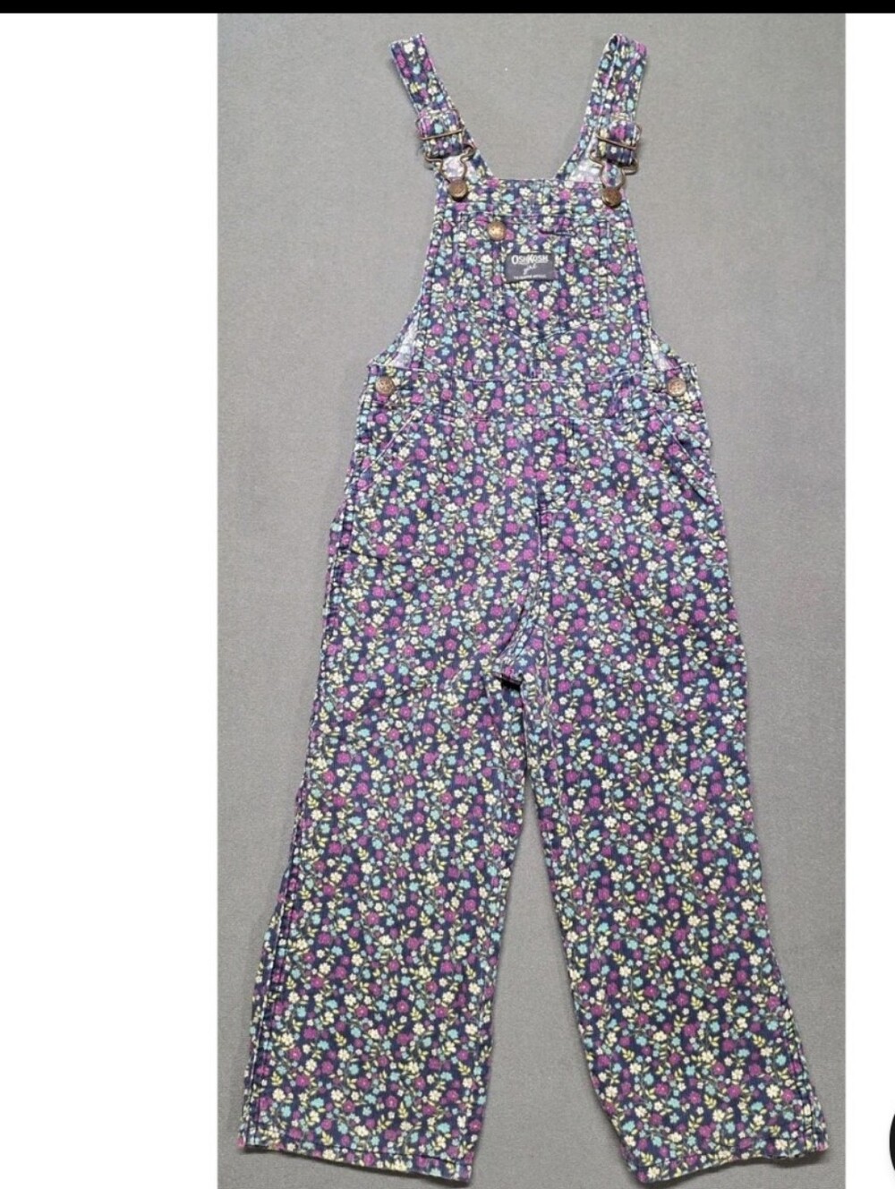 Vintage OshKosh B'gosh Girls Floral Corduroy Overalls Size 4T